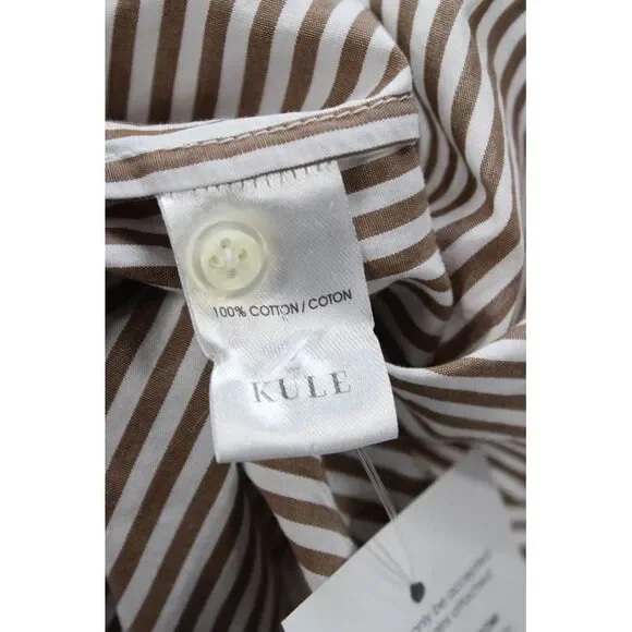 Kule Womens Brown Striped Mock Neck Long Sleeve Shirt Dress Button Size XL - Picture 5 of 6